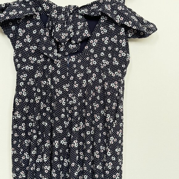 Jumpsuit One piece Summer Navy blue outfit with flower patterns and ruffles - Picture 5 of 12